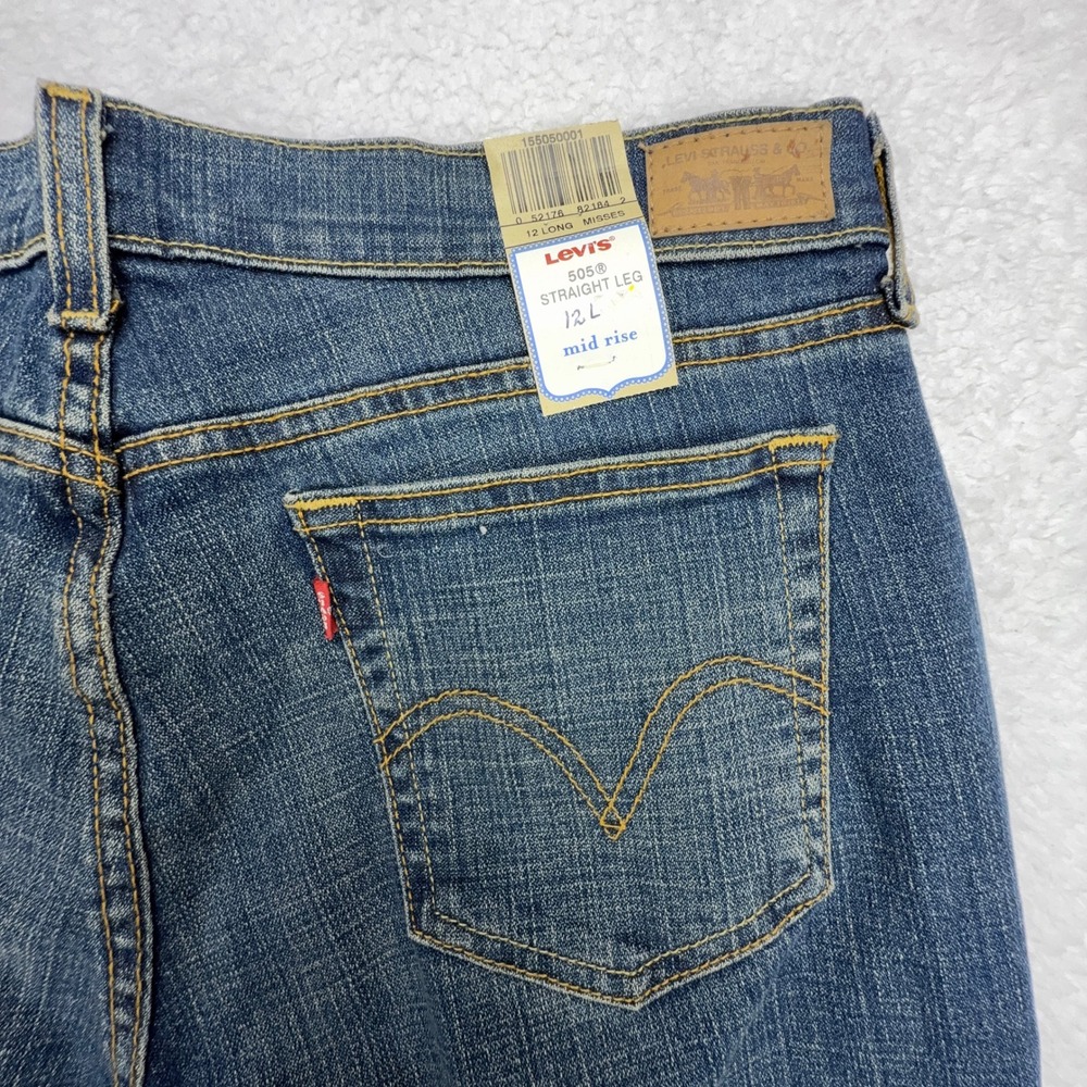 Levis 505 Straight Leg Jeans Womens 12 Long Mid Rise Blue Denim NWT 155050001